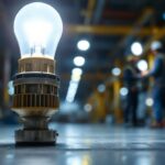 A photograph of a 1000 watt metal halide lamp in a well-lit industrial or outdoor setting