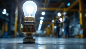 A photograph of a 1000 watt metal halide lamp in a well-lit industrial or outdoor setting