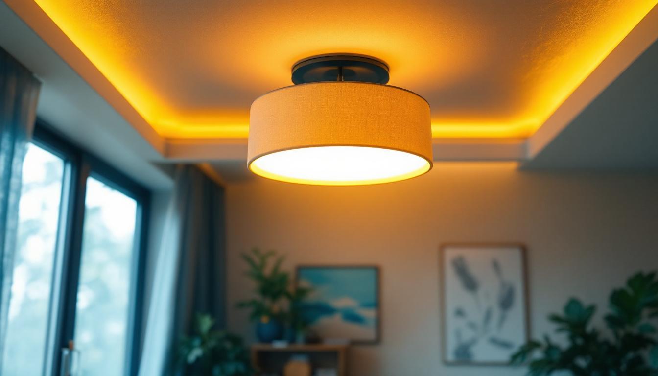 A photograph of a well-designed ceiling interior light fixture in a stylish room setting