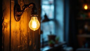 A photograph of a beautifully restored vintage gas light fixture illuminating a cozy