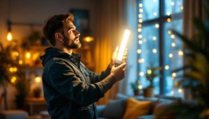 A photograph of a lighting contractor expertly installing a sleek