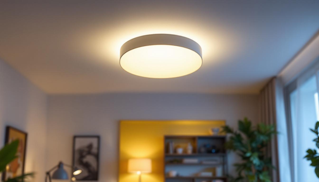 A photograph of a well-lit room featuring a stylish 6-inch led ceiling light installation