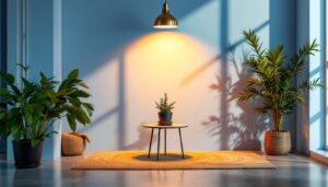 A photograph of a beautifully designed interior space featuring gold can lights