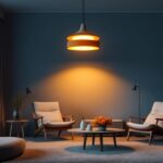 A photograph of a beautifully designed ambient ceiling light fixture illuminating a modern living space