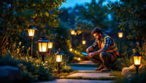 A photograph of a well-lit outdoor setting featuring a variety of top-rated solar lanterns in use