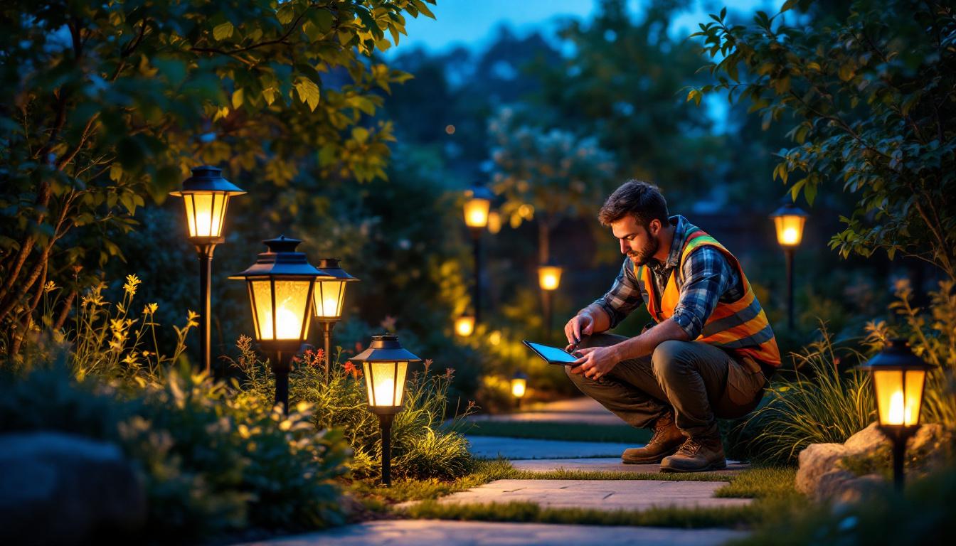 A photograph of a well-lit outdoor setting featuring a variety of top-rated solar lanterns in use