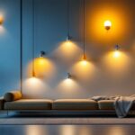 A photograph of a beautifully designed interior space showcasing various styles of bright wall lights in use