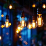 A photograph of a beautifully lit indoor space featuring gas lights