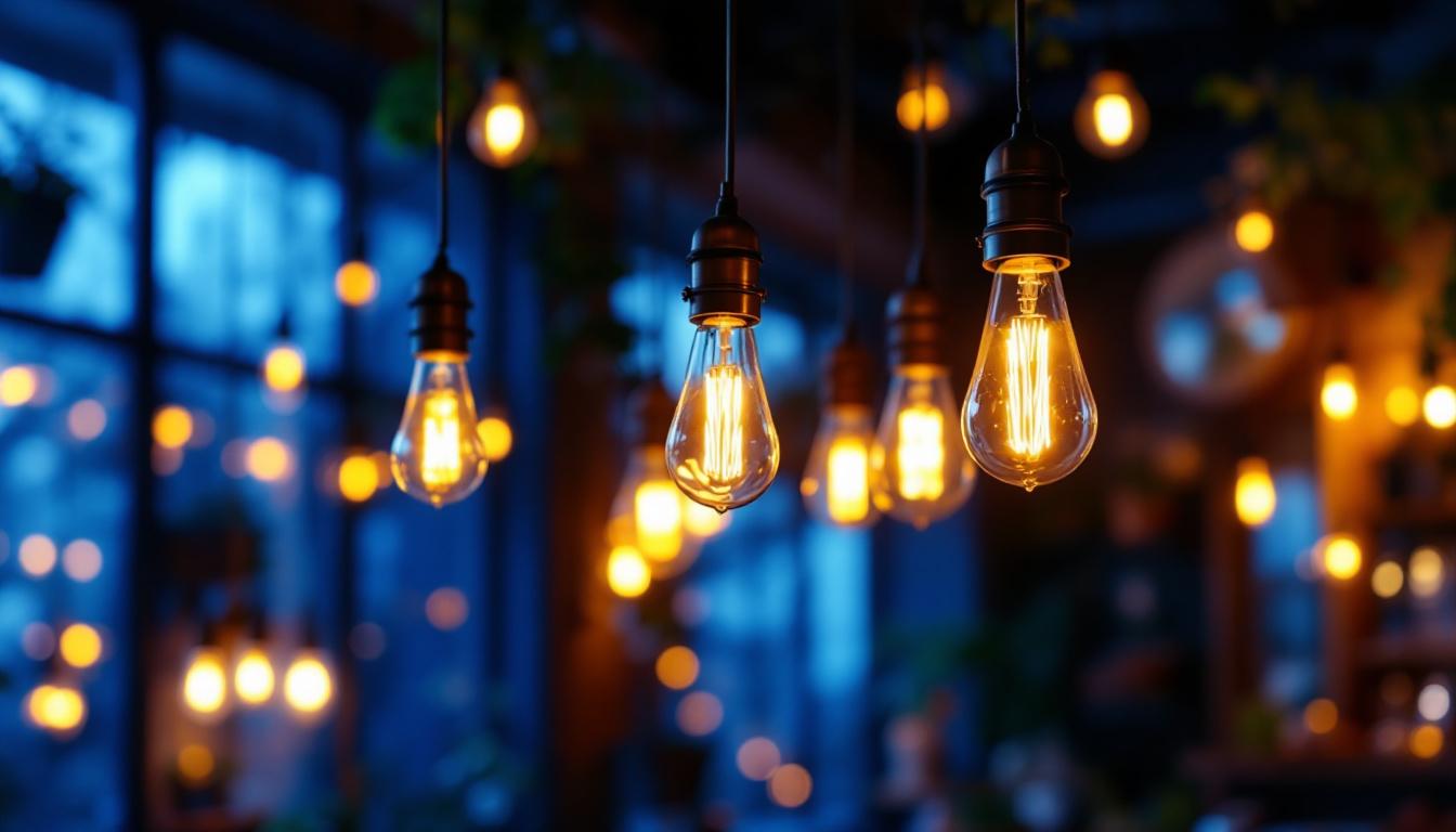 A photograph of a beautifully lit indoor space featuring gas lights