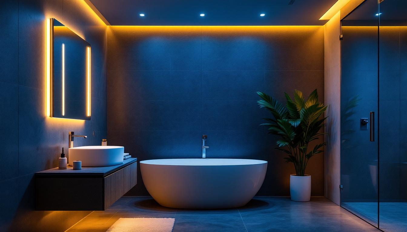 A photograph of a modern bathroom featuring sleek led lighting installations