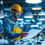 A photograph of a skilled lighting contractor at work