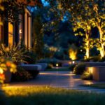 A photograph of a beautifully illuminated outdoor space featuring motion sensor lighting in action
