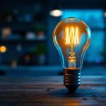 A photograph of a vintage light bulb alongside modern led bulbs to visually contrast the evolution of lighting technology