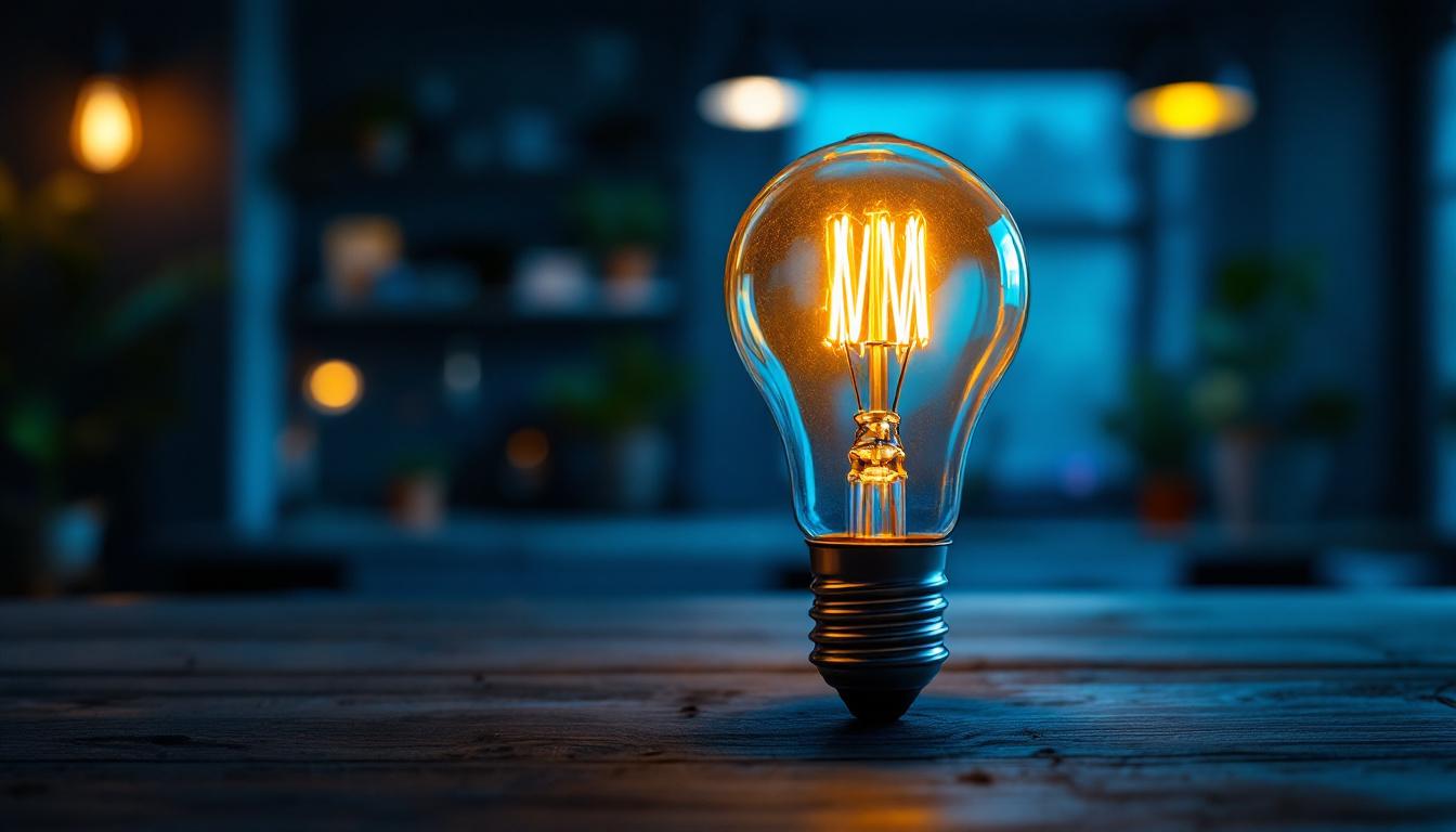 A photograph of a vintage light bulb alongside modern led bulbs to visually contrast the evolution of lighting technology