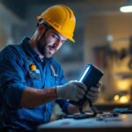 A photograph of a contractor using a powerful