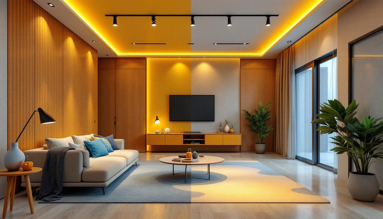 A photograph of a beautifully designed interior space featuring both authentic and fake recessed lighting