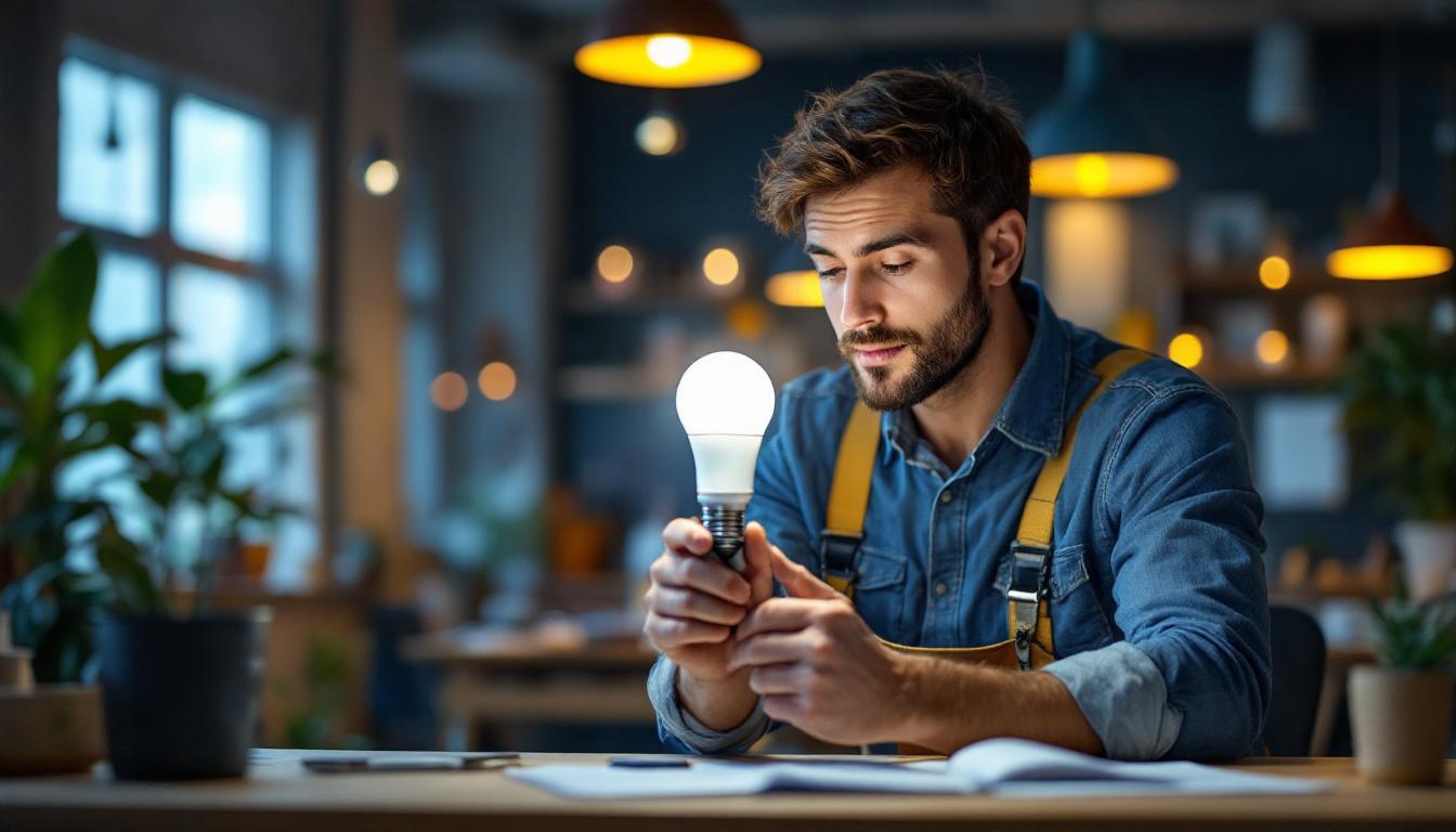 A photograph of a brightly lit workspace featuring an a19 lamp in use