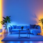 A photograph of a vibrant scene showcasing led flexible strip lights illuminating a modern living space