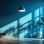 A photograph of a stylish room featuring a modern ceiling lamp