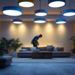 A photograph of a well-lit interior space showcasing various led pot lights installed in a modern setting