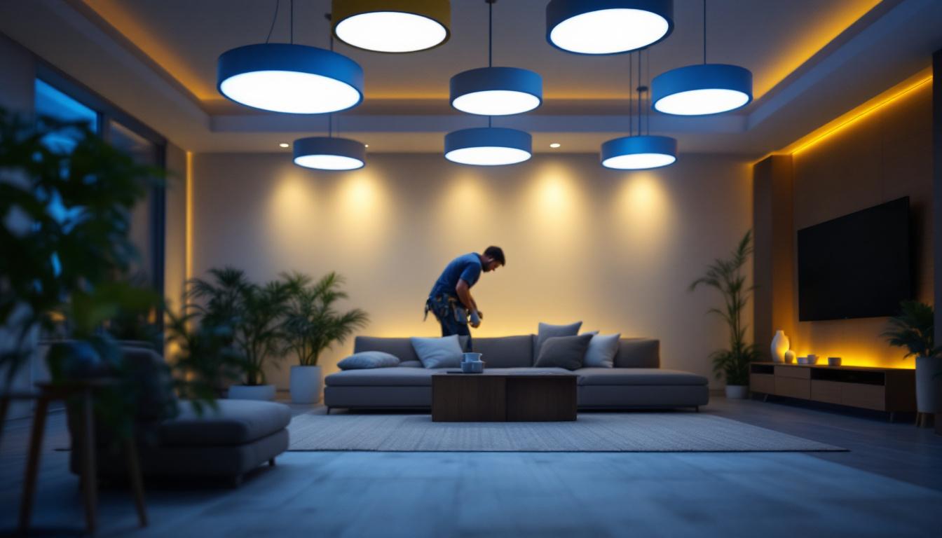 A photograph of a well-lit interior space showcasing various led pot lights installed in a modern setting