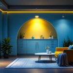 A photograph of a beautifully lit basement featuring stylish pot lights