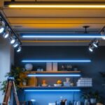 A photograph of a well-lit interior space showcasing modern led track lighting strips in various configurations