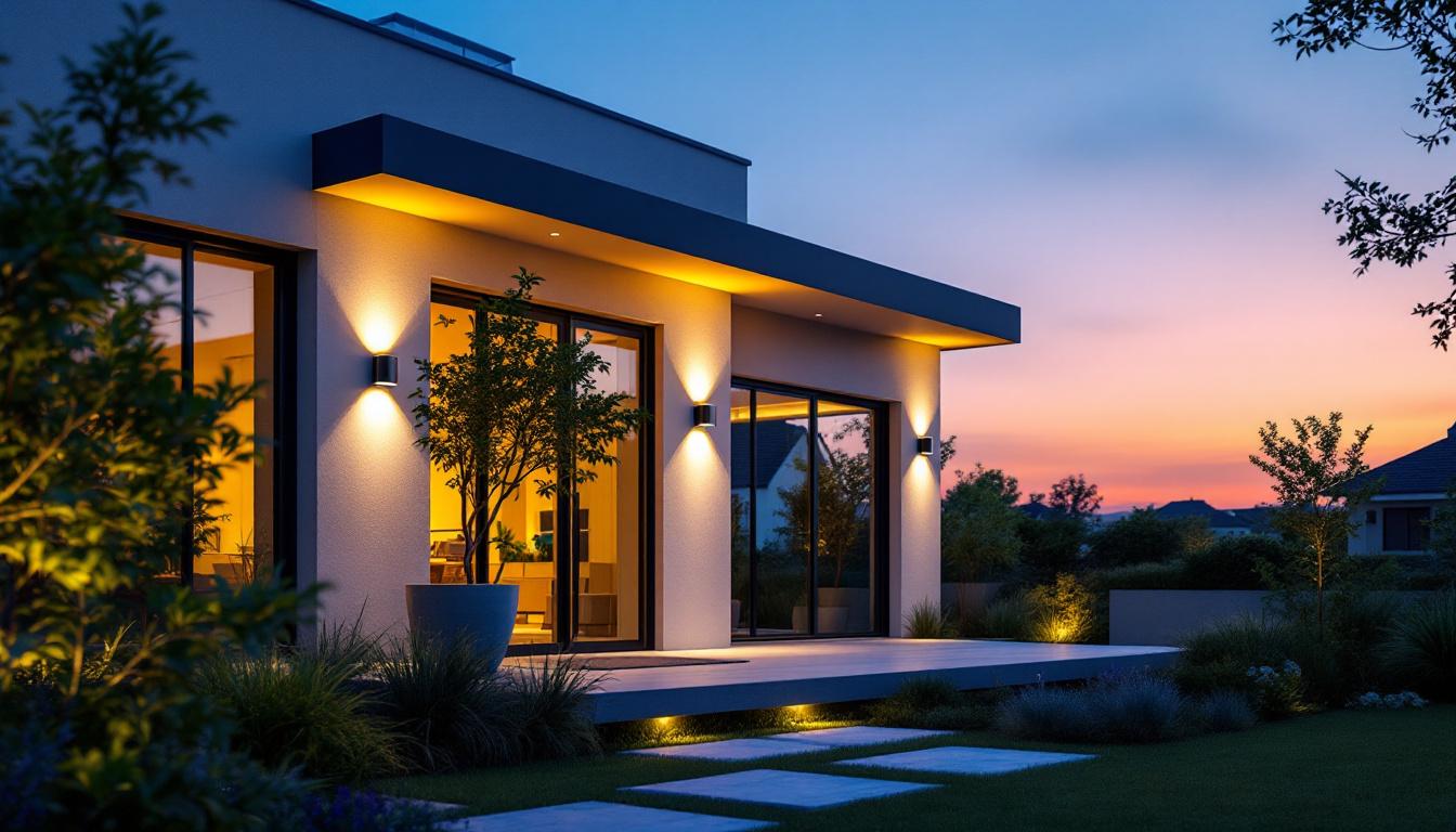 A photograph of a modern outdoor space illuminated by sleek
