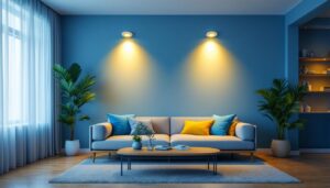 A photograph of a beautifully designed room showcasing 2 led recessed downlights in action