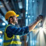 A photograph of a smart lighting contractor in action
