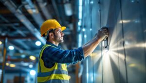 A photograph of a smart lighting contractor in action