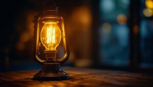 A photograph of a beautifully crafted vintage gaslight lamp