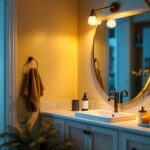 A photograph of a well-lit bathroom or vanity area showcasing stylish