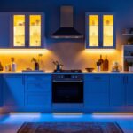 A photograph of a beautifully designed kitchen showcasing various cabinetry lighting options