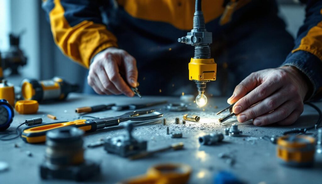 A photograph of a lighting contractor working on a lock plug installation