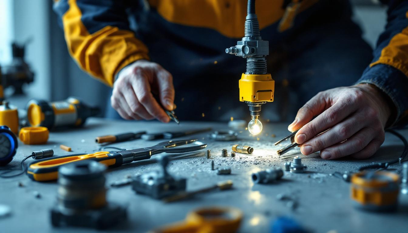 A photograph of a lighting contractor working on a lock plug installation