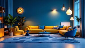 A photograph of a stylishly designed indoor space showcasing a variety of modern house lights