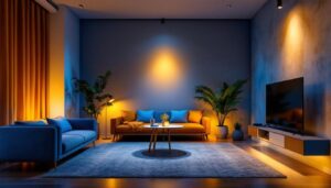 A photograph of a stylish interior space showcasing small recessed led lights in various settings