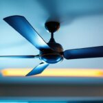 A photograph of a stylish ceiling fan installed in a well-lit room
