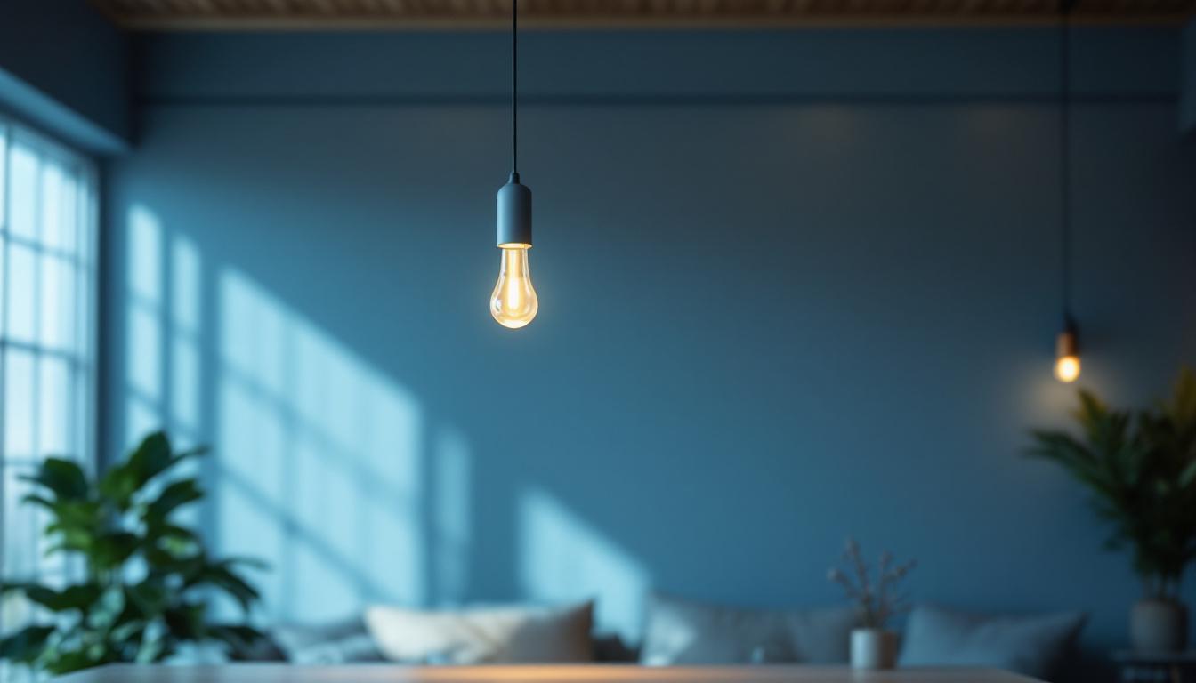 A photograph of a stylishly designed modern hanging light fixture in a contemporary living space