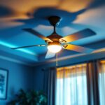 A photograph of a beautifully styled ceiling fan with an integrated light kit