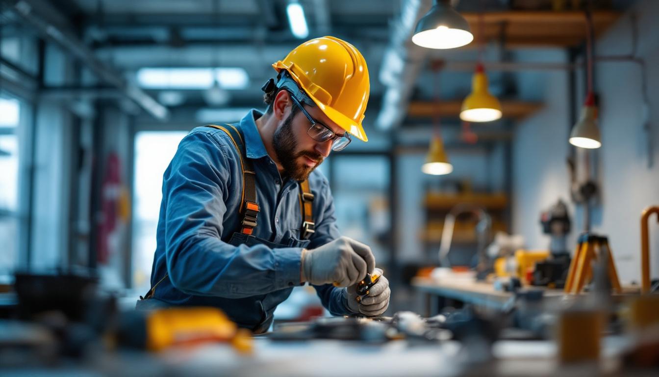 A photograph of a skilled lighting contractor efficiently installing single wire electrical connectors in a well-lit