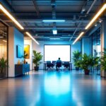 A photograph of a well-lit indoor space showcasing t5 light fixtures installed in a commercial setting