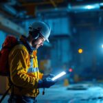 A photograph of a lighting contractor using field light in a dynamic work environment