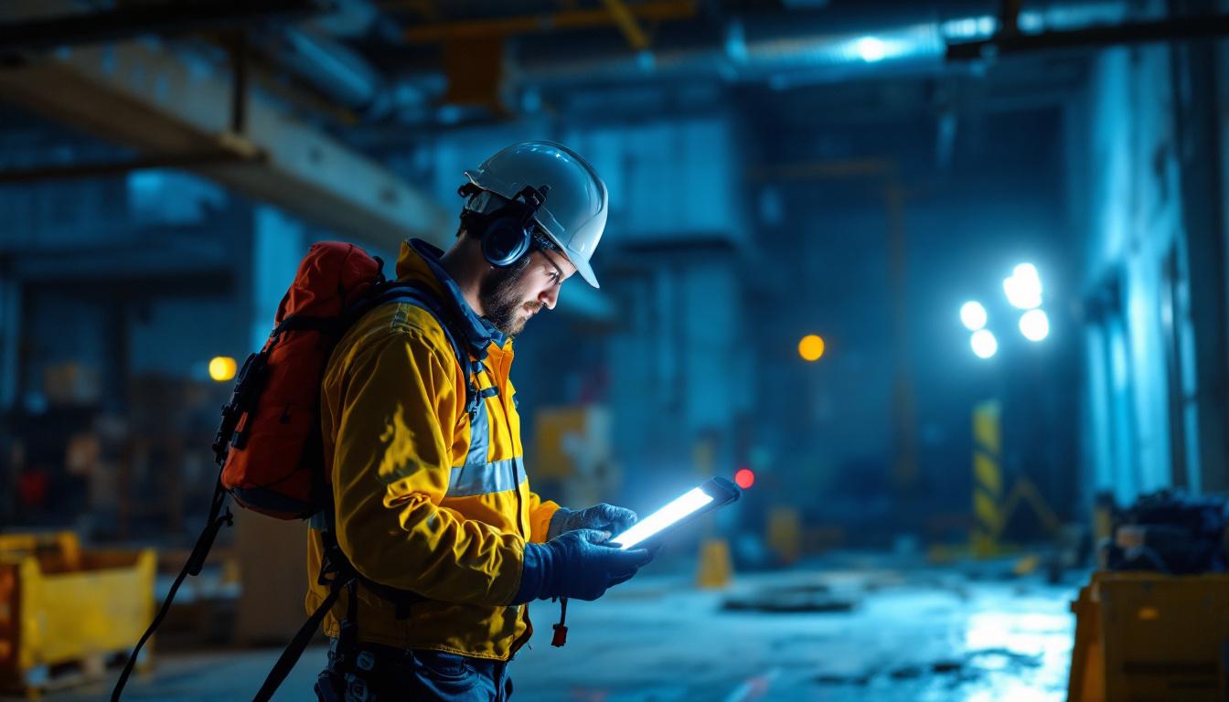 A photograph of a lighting contractor using field light in a dynamic work environment