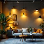 A photograph of a well-designed interior space showcasing a variety of stylish lighting fixtures