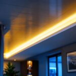A photograph of a well-designed interior space showcasing recessed linear led lighting