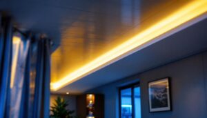 A photograph of a well-designed interior space showcasing recessed linear led lighting