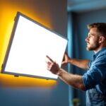 A photograph of a lighting contractor expertly installing a sleek