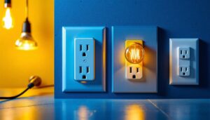 A photograph of a close-up of the four different types of electrical outlets